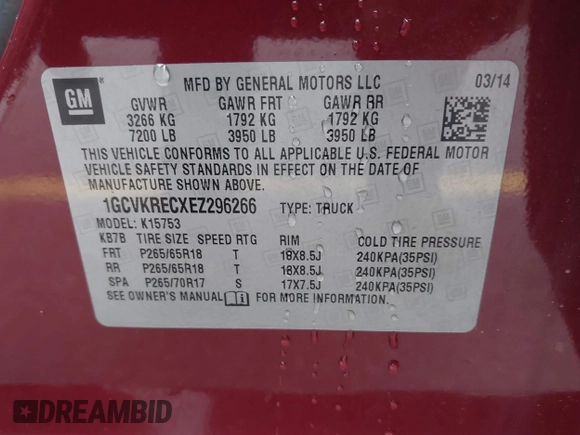 2014 Chevrolet Silverado 1500 LT with VIN 1GCVKRECXEZ296266, listed as a IAAI auction lot 41606586 with 233,832 mi miles and . Bid and sale history available at DreamBid. Image 9.