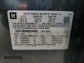 2013 GMC Terrain SLE z VIN 2GKFLREK8D6249809, wystawiony jako Copart lot #49715215 z przebiegiem 107 497 mil mil oraz Szkoda całkowita • Salvage title. Historia ofert i sprzedaży dostępna na DreamBid. Obrazek 12.