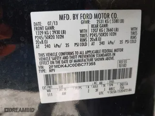 2013 Ford Edge SEL with VIN 2FMDK4JC0DBC77355, listed as a IAAI auction lot 41903084 with 110,374 mi miles. Bid and sale history available at carsss.com. Image 9.