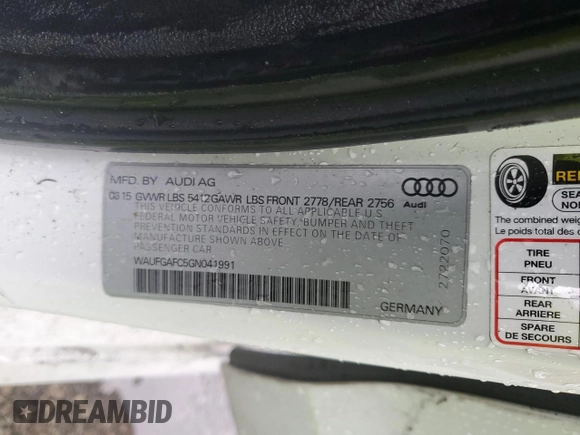 2016 Audi A6 Premium Plus with VIN WAUFGAFC5GN041991, listed as a Copart auction lot 56282225 with 99,317 mi miles and Clean Title. Bid and sale history available at DreamBid. Image 13.