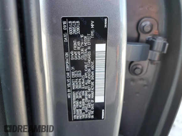 2016 Volvo XC90 Momentum with VIN YV4102XK9G1068001, listed as a Copart auction lot 54916565 with 98,287 mi miles and Salvage Title. Bid and sale history available at DreamBid. Image 13.