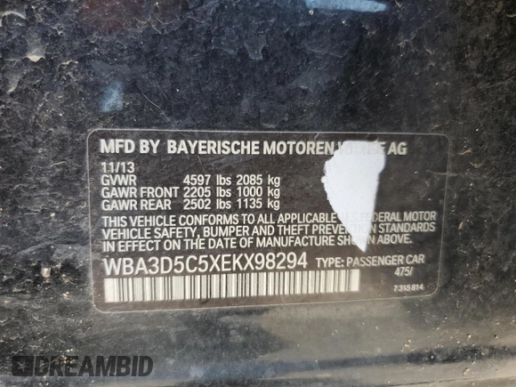 2014 BMW 3 Series 328d xDrive with VIN WBA3D5C5XEKX98294, listed as a Copart auction lot 62652614 with 137,711 mi miles and Salvage Title. Bid and sale history available at carsss.com. Image 12.