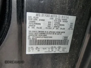 2001 Ford F-150 XLT with VIN 1FTRW07L51KA31353, listed as a Copart auction lot 59724275 with Not provided miles and Salvage title. Bid and sale history available at DreamBid. Image 12.