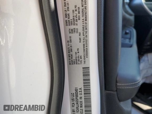 2023 Jeep Grand Cherokee Altitude with VIN 1C4RJJAG5P8883451, listed as a Copart auction lot 52218955 with Not provided miles and Salvage title. Bid and sale history available at DreamBid. Image 14.