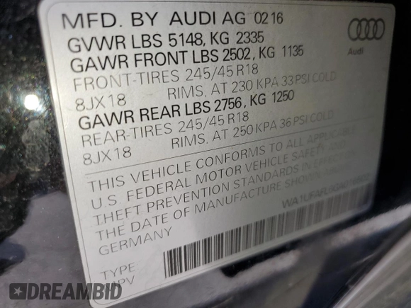 2016 Audi allroad Premium Plus with VIN WA1UFAFL6GA016502, listed as a Copart auction lot 53763264 with 115,079 mi miles and Salvage Title. Bid and sale history available at carsss.com. Image 12.