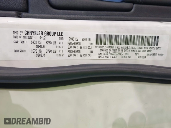 2012 Jeep Grand Cherokee Laredo with VIN 1C4RJFAG6CC279427, listed as a IAAI auction lot 41956034 with 86,689 mi miles. Bid and sale history available at carsss.com. Image 9.