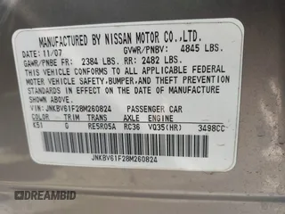 2008 Infiniti G35 Sedan x with VIN JNKBV61F28M260824, listed as a IAAI auction lot 42061695 with 131,916 mi miles. Bid and sale history available at carsss.com. Image 9.
