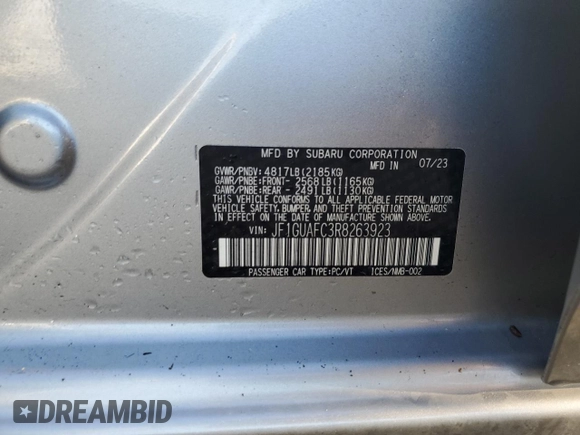 2024 Subaru Impreza Sport with VIN JF1GUAFC3R8263923, listed as a Copart auction lot 74296694 with 0 mi miles and Salvage Title. Bid and sale history available at carsss.com. Image 13.