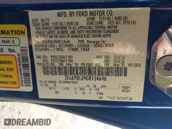 2016 Ford Fusion SE Hybrid with VIN 3FA6P0LU9GR154646, listed as a IAAI auction lot 42307247 with 181,445 mi miles and . Bid and sale history available at DreamBid. Image 9.