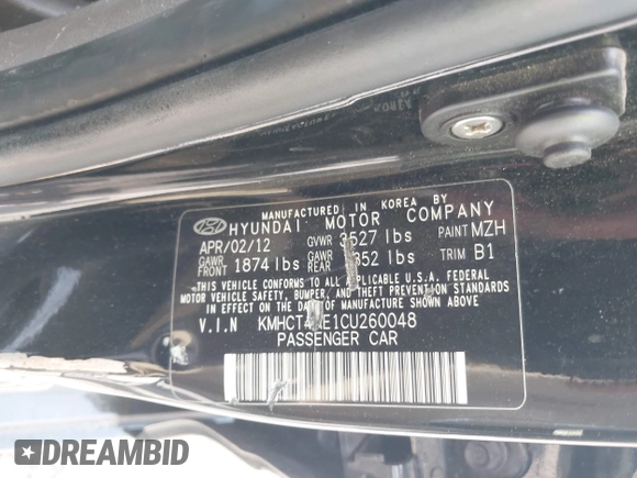 2012 Hyundai Accent GLS with VIN KMHCT4AE1CU260048, listed as a IAAI auction lot 42056125 with 168,530 mi miles. Bid and sale history available at carsss.com. Image 9.