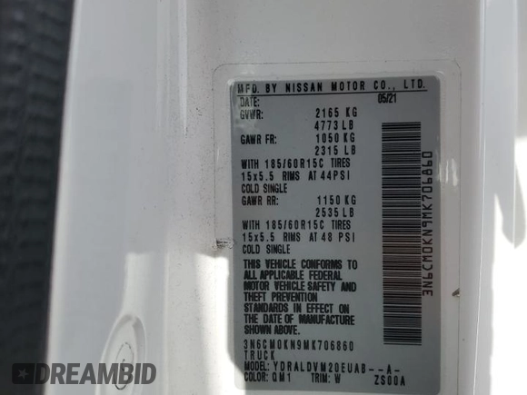 2021 Nissan NV200 S z VIN 3N6CM0KN9MK706860, wystawiony jako Copart lot #43121235 z przebiegiem 99 990 mil mil oraz Szkoda całkowita • Salvage title. Historia ofert i sprzedaży dostępna na DreamBid. Obrazek 13.