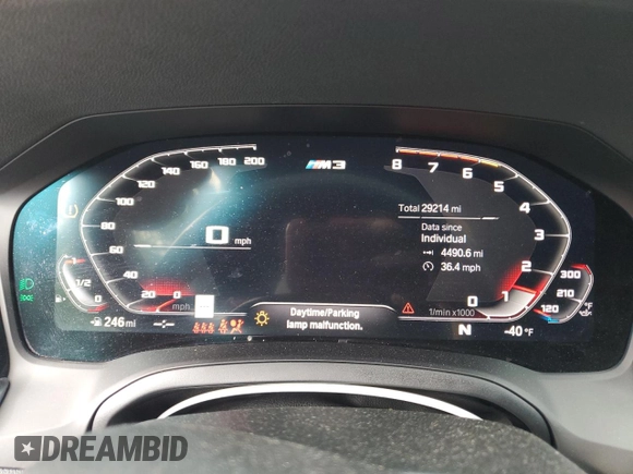2021 BMW M3 with VIN WBS53AY06MFL18174, listed as a Copart auction lot 63284265 with 29,214 mi miles and Salvage title. Bid and sale history available at DreamBid. Image 9.