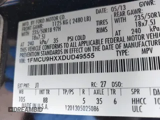2013 Ford Escape SEL с VIN 1FMCU9HXXDUD49555, выставлен на аукционе IAAI как лот 42042351 с пробегом 124 671 миль миль и . История ставок и продаж доступна на DreamBid. Изображение 9.