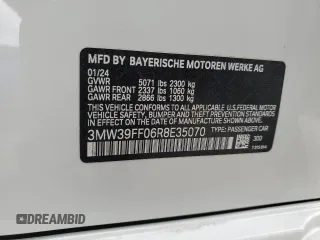 2024 BMW 3 Series 330e with VIN 3MW39FF06R8E35070, listed as a Copart auction lot 42796155 with 3,987 mi miles and Salvage Title. Bid and sale history available at carsss.com. Image 14.