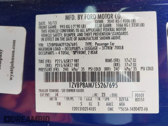 2014 Ford Mustang V6 с VIN 1ZVBP8AM7E5267695, выставлен на аукционе IAAI как лот 42535101 с пробегом 109 183 миль миль и . История ставок и продаж доступна на DreamBid. Изображение 9.