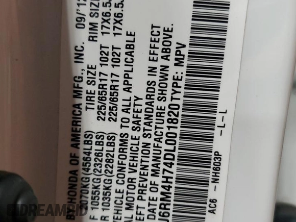 2013 Honda CR-V EX-L with VIN 5J6RM4H74DL001820, listed as a Copart auction lot 52120665 with 185,334 mi miles and Salvage Title. Bid and sale history available at carsss.com. Image 14.