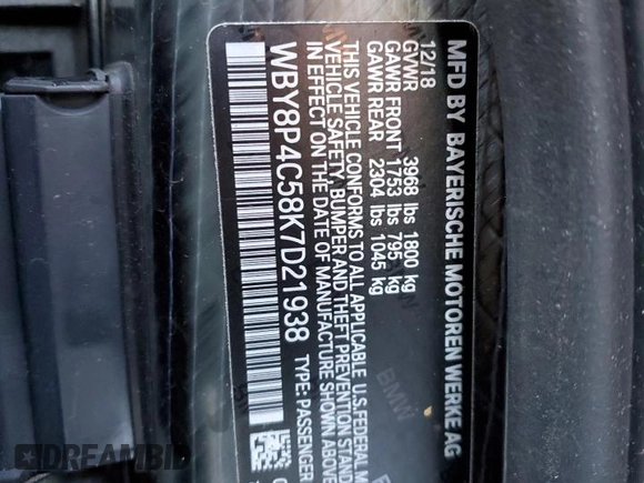 2019 BMW i3 z VIN WBY8P4C58K7D21938, wystawiony jako Copart lot #53916115 z przebiegiem 39 420 mil mil oraz Szkoda całkowita • Salvage title. Historia ofert i sprzedaży dostępna na DreamBid. Obrazek 12.