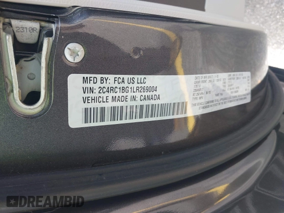 2020 Chrysler Pacifica Touring L with VIN 2C4RC1BG1LR269004, listed as a IAAI auction lot 42287228 with 71,498 mi miles and . Bid and sale history available at DreamBid. Image 9.