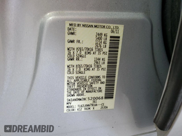 2011 Nissan Xterra S with VIN 5N1AN0NW2BC520068, listed as a Copart auction lot 65404745 with 89,724 mi miles and Clean title. Bid and sale history available at DreamBid. Image 13.
