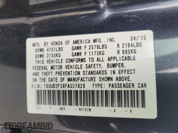 2015 Acura TLX V6 Tech with VIN 19UUB3F56FA007829, listed as a IAAI auction lot 41746939 with 158,244 mi miles. Bid and sale history available at carsss.com. Image 9.