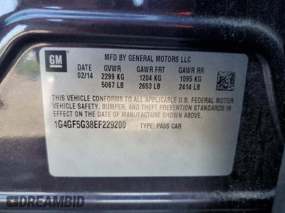 2014 Buick LaCrosse Premium II with VIN 1G4GF5G38EF229200, listed as a Copart auction lot 62501734 with 163,459 mi miles and Salvage Title. Bid and sale history available at carsss.com. Image 14.