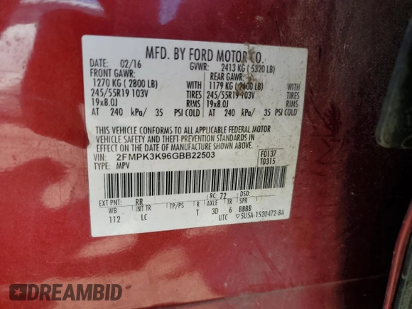 2016 Ford Edge Titanium with VIN 2FMPK3K96GBB22503, listed as a Copart auction lot 50752915 with 170,633 mi miles and Clean Title. Bid and sale history available at carsss.com. Image 16.