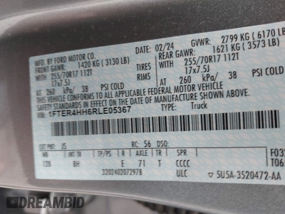 2024 Ford Ranger XLT with VIN 1FTER4HH6RLE05367, listed as a IAAI auction lot 41489296 with 9,509 mi miles. Bid and sale history available at carsss.com. Image 9.