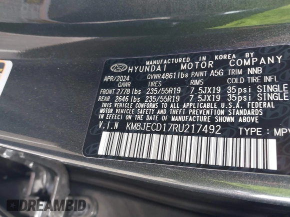 2024 Hyundai Tucson Limited with VIN KM8JECD17RU217492, listed as a IAAI auction lot 41996814 with 17,673 mi miles and . Bid and sale history available at carsss.com. Image 9.