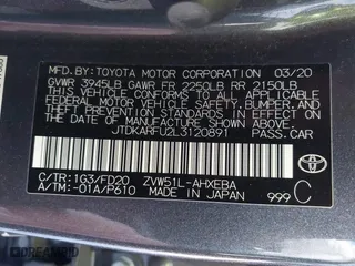 2020 Toyota Prius L Eco with VIN JTDKARFU2L3120891, listed as a IAAI auction lot 41318597 with 79,848 mi miles. Bid and sale history available at carsss.com. Image 9.