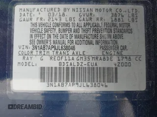 2018 Nissan Sentra SV z VIN 3N1AB7AP9JL638046, wystawiony jako IAAI lot #41998626 z przebiegiem 68 820 mil mil oraz . Historia ofert i sprzedaży dostępna na DreamBid. Obrazek 9.