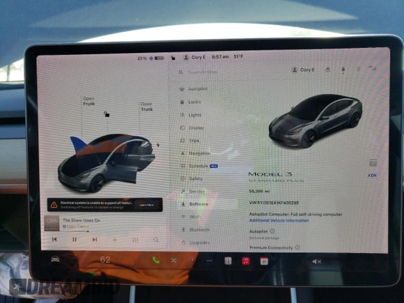 2019 Tesla Model 3 Mid Range with VIN 5YJ3E1EA1KF435295, listed as a Copart auction lot 49552685 with 56,366 mi miles and Salvage Title. Bid and sale history available at DreamBid. Image 9.