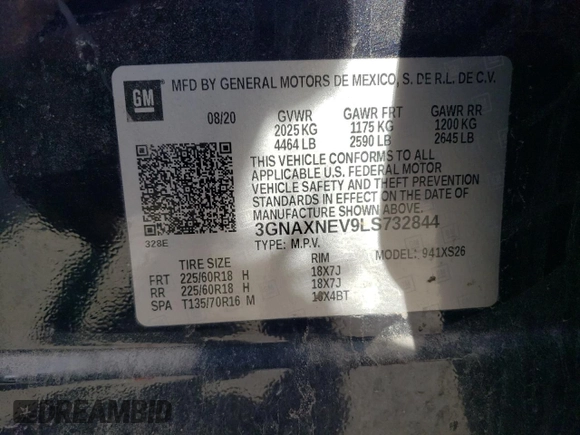 2020 Chevrolet Equinox Premier z VIN 3GNAXNEV9LS732844, wystawiony jako Copart lot #43316215 z przebiegiem 67 330 mil mil oraz Szkoda całkowita • Salvage title. Historia ofert i sprzedaży dostępna na DreamBid. Obrazek 13.