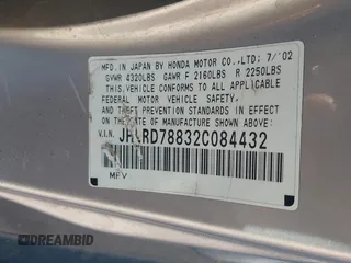 2002 Honda CR-V EX with VIN JHLRD78832C084432, listed as a IAAI auction lot 42677417 with 229,853 mi miles and . Bid and sale history available at DreamBid. Image 9.