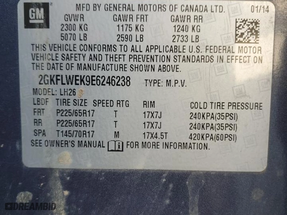 2014 GMC Terrain SLE with VIN 2GKFLWEK9E6246238, listed as a Copart auction lot 42332195 with 140,364 mi miles and Salvage Title. Bid and sale history available at carsss.com. Image 14.