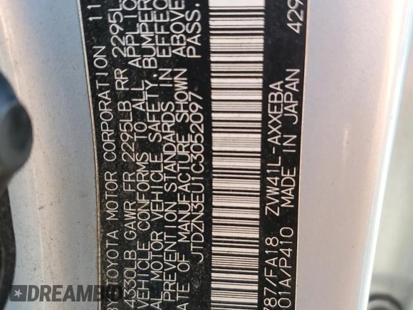 2012 Toyota Prius Two z VIN JTDZN3EU1C3052097, wystawiony jako Copart lot #59036025 z przebiegiem 246 911 mil mil oraz Szkoda całkowita • Salvage title. Historia ofert i sprzedaży dostępna na DreamBid. Obrazek 12.