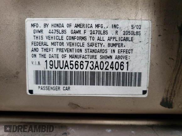 2003 Acura TL with VIN 19UUA56673A024061, listed as a Copart auction lot 73650344 with 259,413 mi miles and Salvage Title. Bid and sale history available at carsss.com. Image 13.