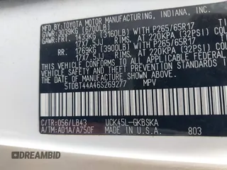 2006 Toyota Sequoia SR5 with VIN 5TDBT44A46S269277, listed as a IAAI auction lot 41838407 with 440,047 mi miles and . Bid and sale history available at DreamBid. Image 9.