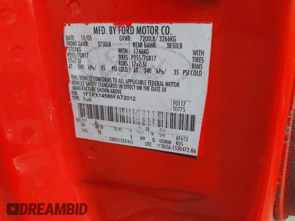 2006 Ford F-150 XLT с VIN 1FTPX14586FA72012, выставлен на аукционе IAAI как лот 42303562 с пробегом Не указан миль и . История ставок и продаж доступна на DreamBid. Изображение 9.