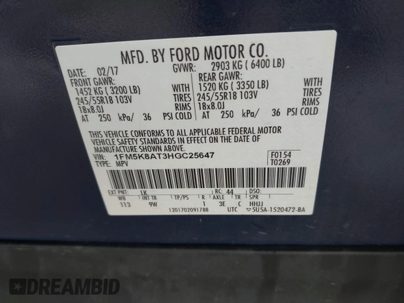 2017 Ford Police Interceptor Utility z VIN 1FM5K8AT3HGC25647, wystawiony jako IAAI lot #42223972 z przebiegiem 213 599 mil mil oraz . Historia ofert i sprzedaży dostępna na DreamBid. Obrazek 9.