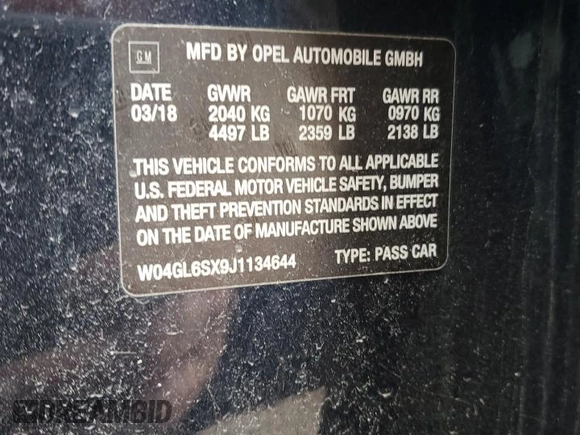 2018 Buick Regal Preferred with VIN W04GL6SX9J1134644, listed as a Copart auction lot 57247995 with 62,519 mi miles and Salvage title. Bid and sale history available at DreamBid. Image 12.