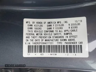 2017 Honda Accord Sport with VIN 1HGCR2F59HA077331, listed as a IAAI auction lot 41727621 with 254,635 mi miles. Bid and sale history available at carsss.com. Image 9.