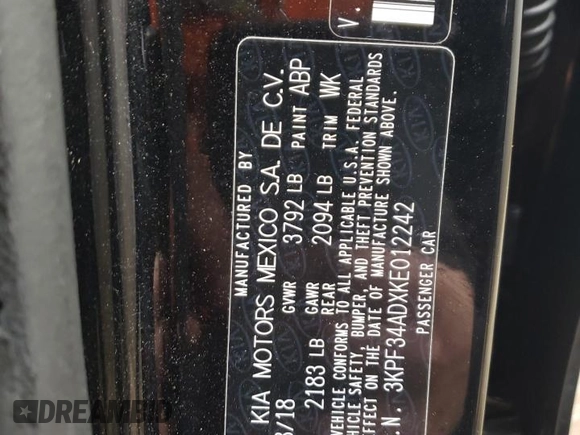 2019 Kia Forte S with VIN 3KPF34ADXKE012242, listed as a Copart auction lot 52129775 with 60,277 mi miles and Salvage Title. Bid and sale history available at carsss.com. Image 13.