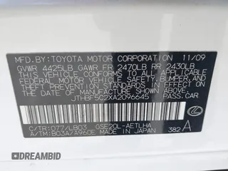 2010 Lexus IS 250 z VIN JTHBF5C2XA2096645, wystawiony jako IAAI lot #42487929 z przebiegiem 159 488 mil mil oraz . Historia ofert i sprzedaży dostępna na DreamBid. Obrazek 9.