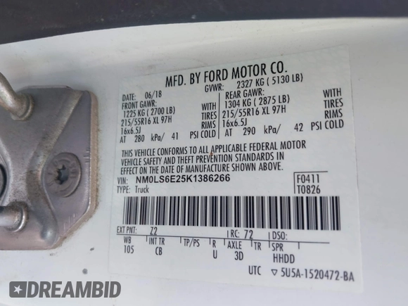 2019 Ford Transit Connect XL with VIN NM0LS6E25K1386266, listed as a IAAI auction lot 42379619 with 100,399 mi miles and . Bid and sale history available at DreamBid. Image 9.