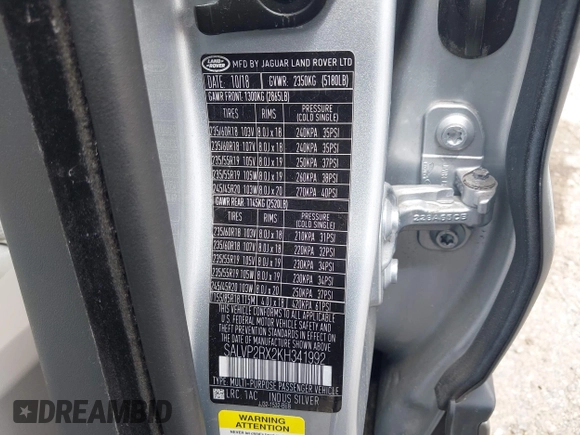 2019 Land Rover Range Rover Evoque SE с VIN SALVP2RX2KH341992, выставлен на аукционе IAAI как лот 42202549 с пробегом 92 175 миль миль и . История ставок и продаж доступна на DreamBid. Изображение 9.