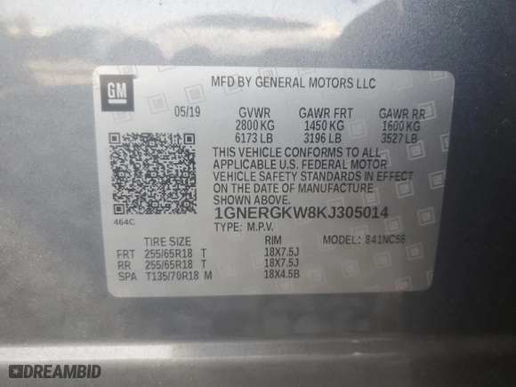2019 Chevrolet Traverse LT Cloth with VIN 1GNERGKW8KJ305014, listed as a Copart auction lot 51271995 with 33,893 mi miles and Non Repairable. Bid and sale history available at carsss.com. Image 14.