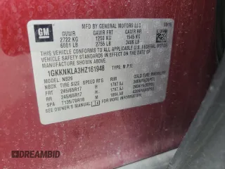 2017 GMC Acadia SLE z VIN 1GKKNKLA3HZ161948, wystawiony jako Copart lot #54474535 z przebiegiem 129 996 mil mil oraz Szkoda całkowita • Salvage title. Historia ofert i sprzedaży dostępna na DreamBid. Obrazek 13.