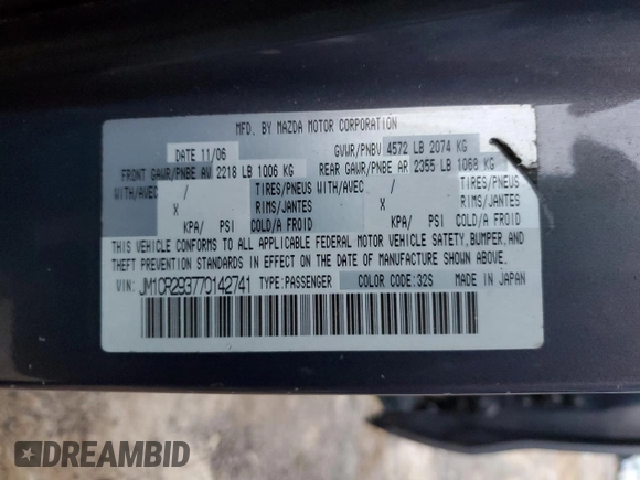 2007 Mazda 5 Sport with VIN JM1CR293770142741, listed as a Copart auction lot 85970614 with 99,285 mi miles and Salvage Title. Bid and sale history available at DreamBid. Image 15.