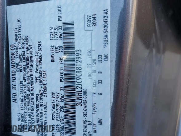2012 Lincoln MKZ with VIN 3LNHL2JC9CR812993, listed as a Copart auction lot 48287555 with 24,867 mi miles and Salvage Title. Bid and sale history available at carsss.com. Image 13.