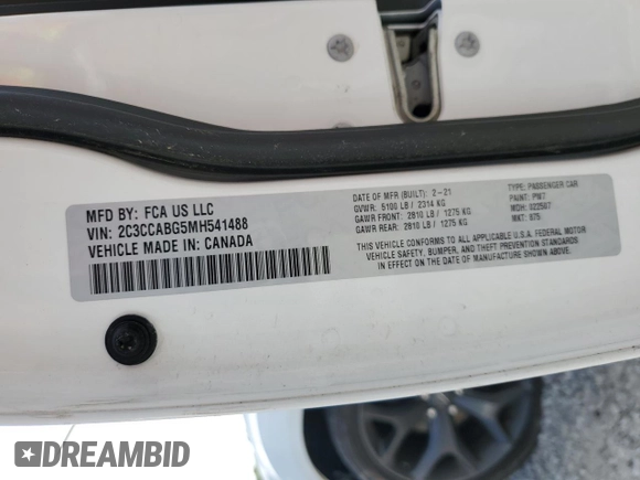 2021 Chrysler 300 S z VIN 2C3CCABG5MH541488, wystawiony jako Copart lot #49311155 z przebiegiem 80 806 mil mil oraz Szkoda całkowita • Salvage title. Historia ofert i sprzedaży dostępna na DreamBid. Obrazek 12.